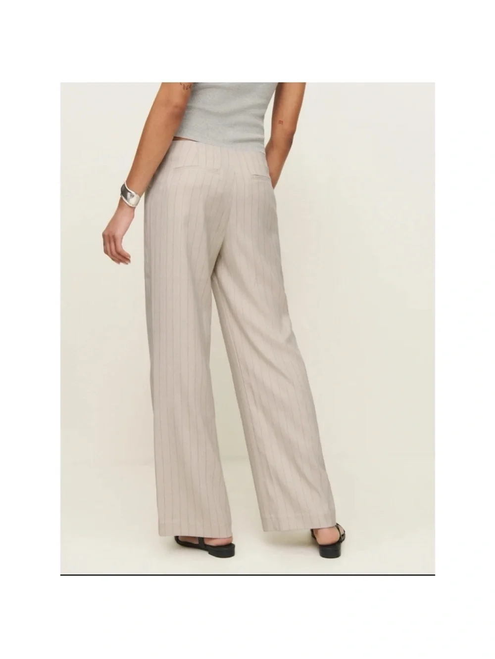 NWT Reformation Vida Low-Rise Pants Dune Stripe Cream 10